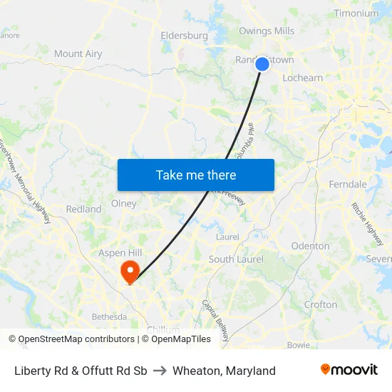 Liberty Rd & Offutt Rd Sb to Wheaton, Maryland map