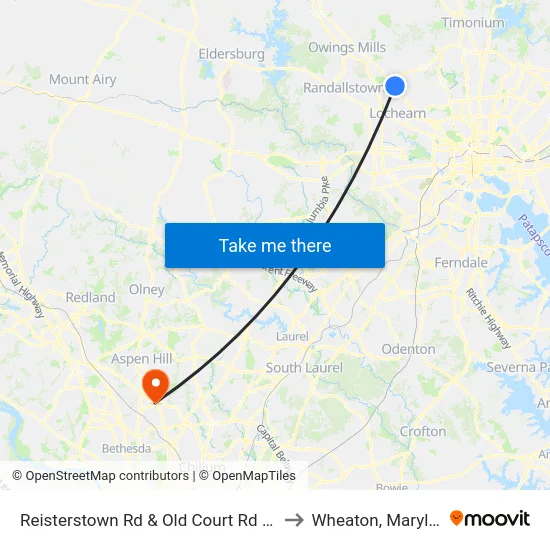 Reisterstown Rd & Old Court Rd FS Sb to Wheaton, Maryland map