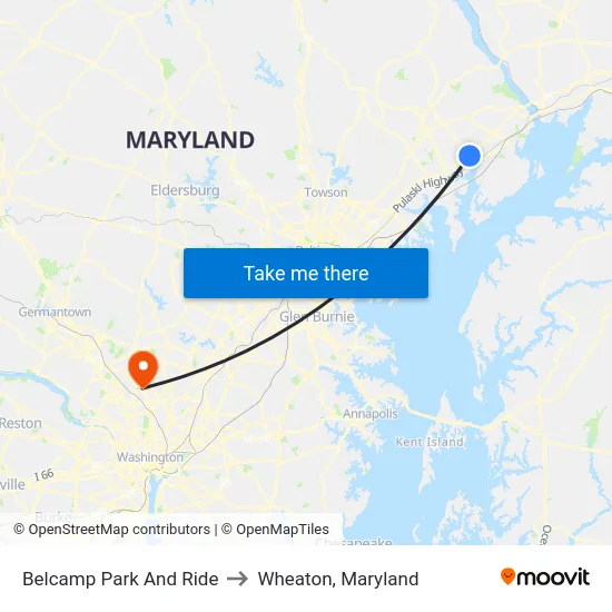 Belcamp Park And Ride to Wheaton, Maryland map