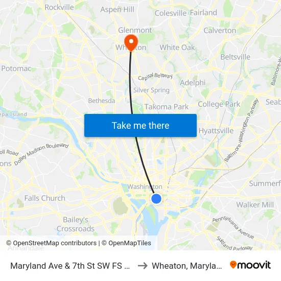Maryland Ave & 7th St SW FS Eb to Wheaton, Maryland map