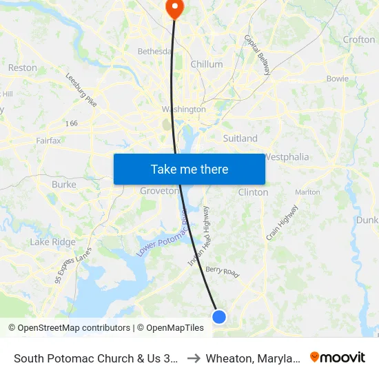 South Potomac Church & Us 301 to Wheaton, Maryland map