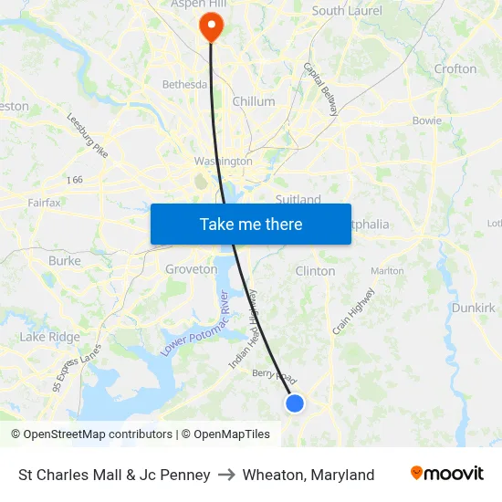 St Charles Mall & Jc Penney to Wheaton, Maryland map