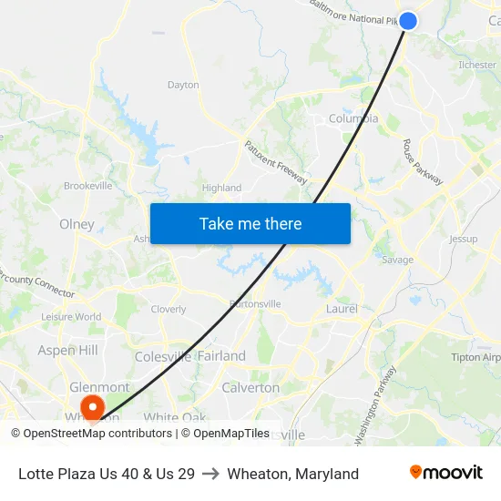 Lotte Plaza Us 40 & Us 29 to Wheaton, Maryland map