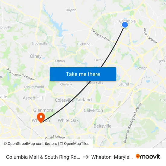 Columbia Mall & South Ring Rd Eb to Wheaton, Maryland map
