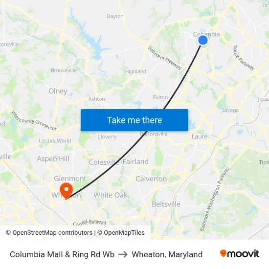 Columbia Mall & Ring Rd Wb to Wheaton, Maryland map