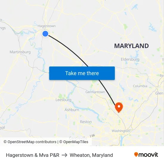 Hagerstown & Mva P&R to Wheaton, Maryland map