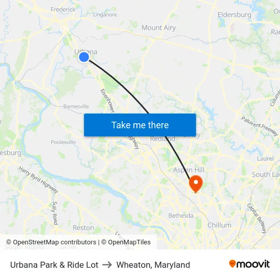 Urbana Park & Ride Lot to Wheaton, Maryland map