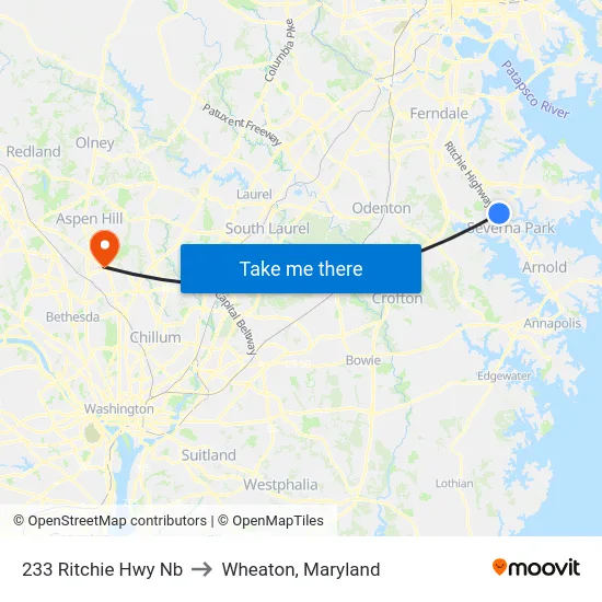 233 Ritchie Hwy Nb to Wheaton, Maryland map