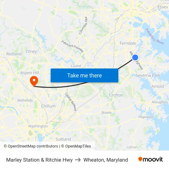 Marley Station & Ritchie Hwy to Wheaton, Maryland map