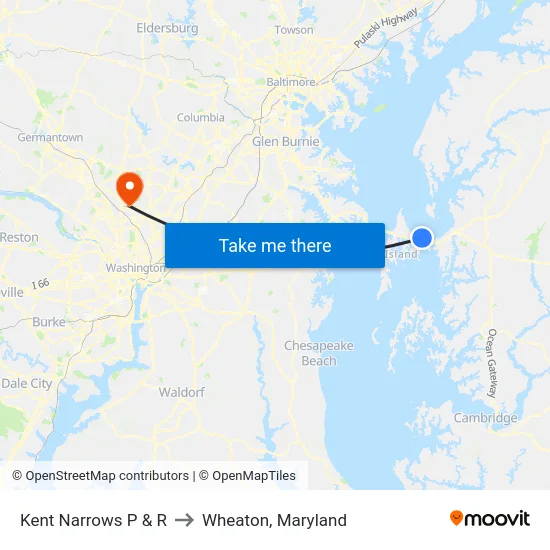 Kent Narrows P & R to Wheaton, Maryland map