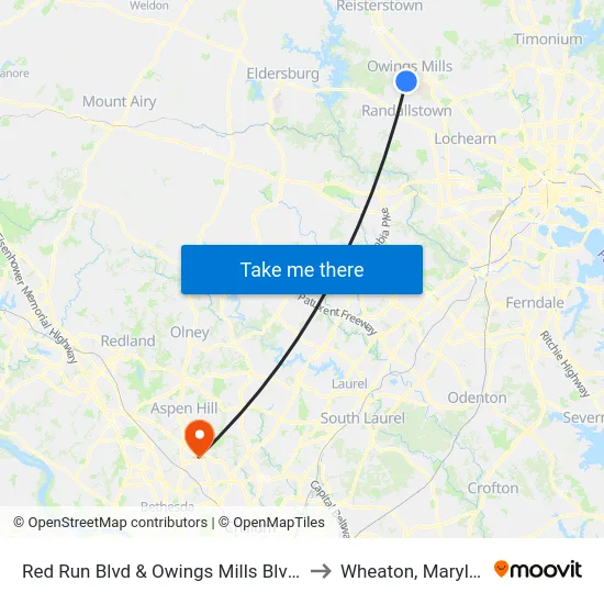Red Run Blvd & Owings Mills Blvd Wb to Wheaton, Maryland map