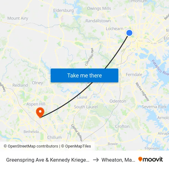 Greenspring Ave & Kennedy Krieger Institute Nb to Wheaton, Maryland map