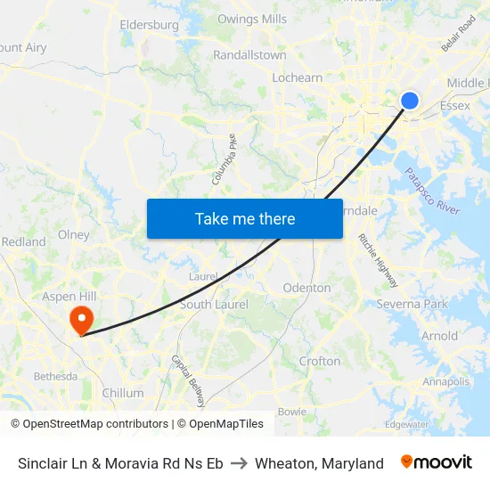 Sinclair Ln & Moravia Rd Ns Eb to Wheaton, Maryland map