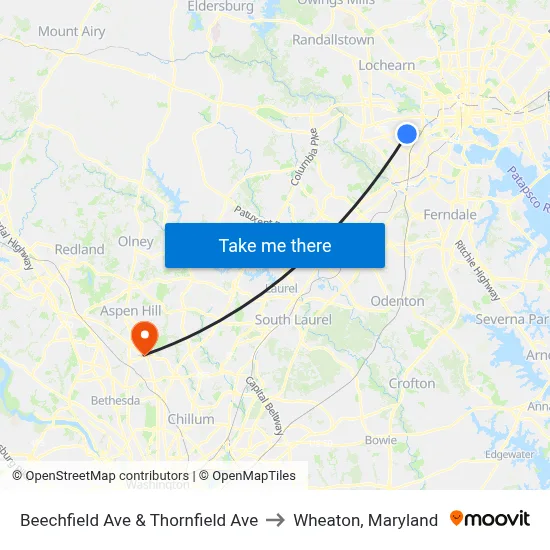 Beechfield Ave & Thornfield Ave to Wheaton, Maryland map