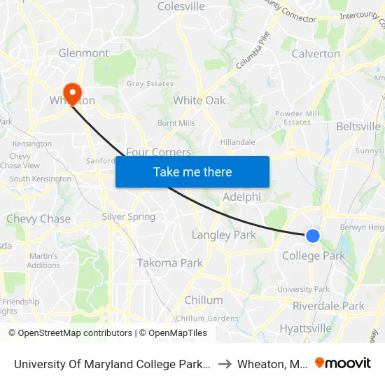 University Of Maryland College Park (Stadium Dr.) Nb to Wheaton, Maryland map