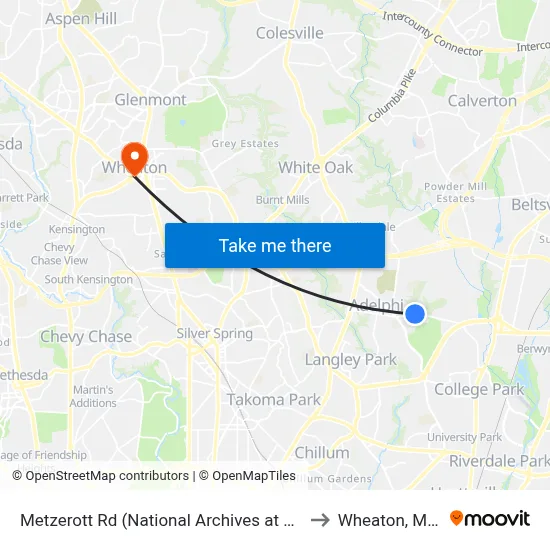 Metzerott Rd (National Archives at College Park) Wb to Wheaton, Maryland map