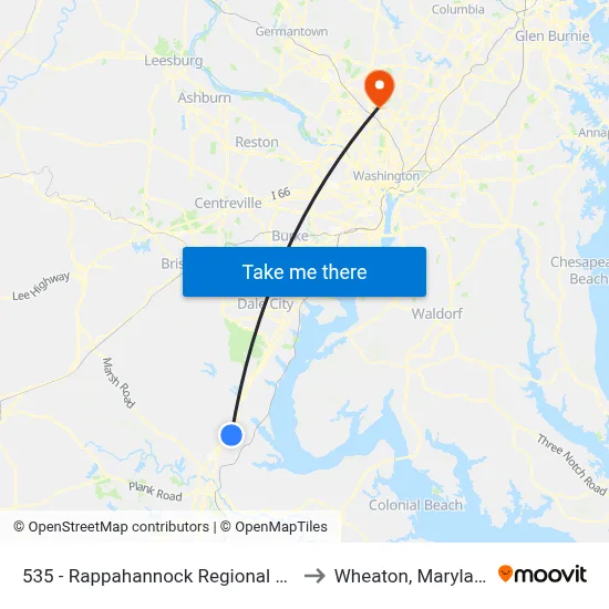 535 - Rappahannock Regional Jail to Wheaton, Maryland map
