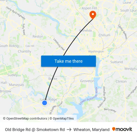 Old Bridge Rd @ Smoketown Rd to Wheaton, Maryland map