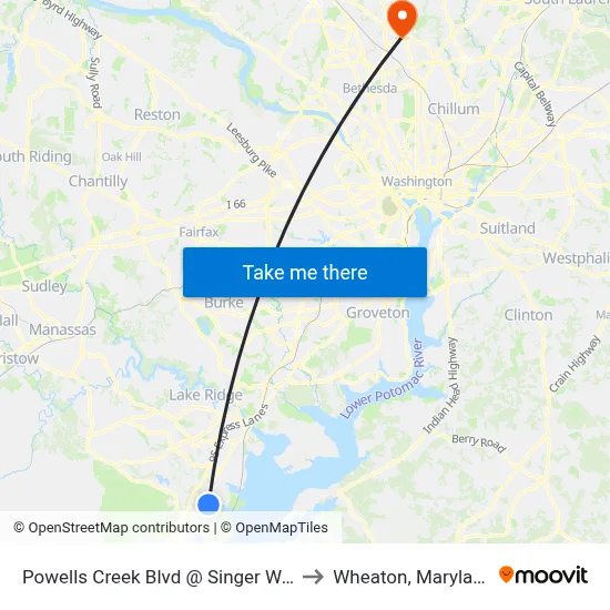 Powells Creek Blvd @ Singer Way to Wheaton, Maryland map