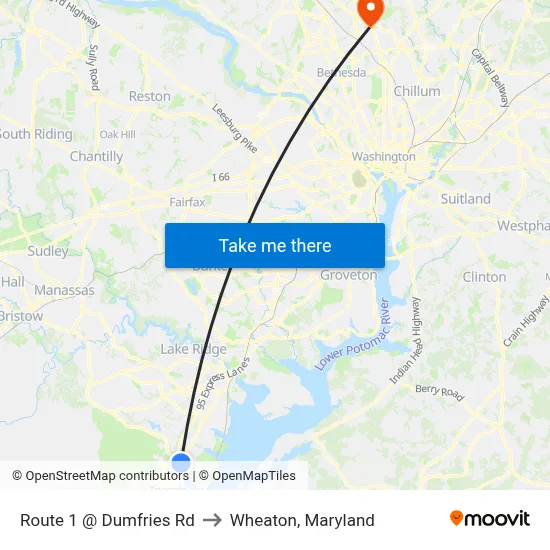 Route 1 @ Dumfries Rd to Wheaton, Maryland map