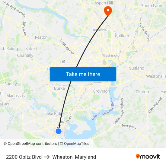 2200 Opitz Blvd to Wheaton, Maryland map