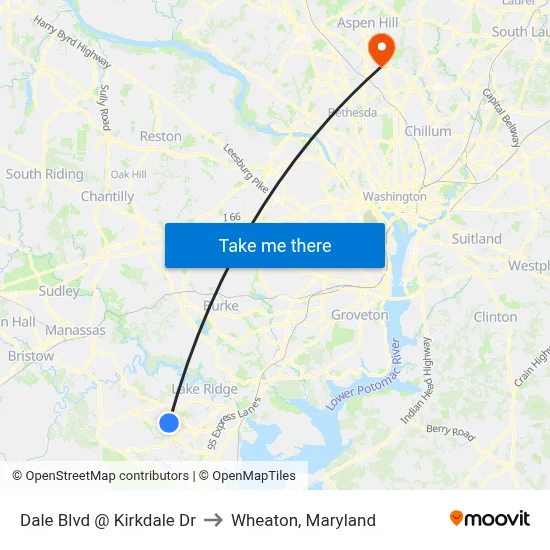 Dale Blvd @ Kirkdale Dr to Wheaton, Maryland map