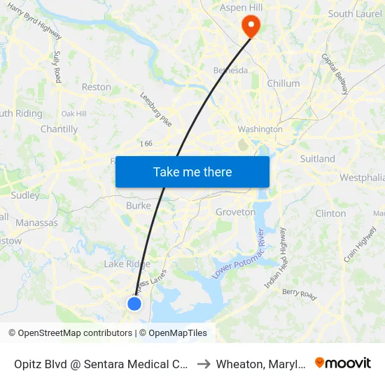 Opitz Blvd @ Sentara Medical Center to Wheaton, Maryland map