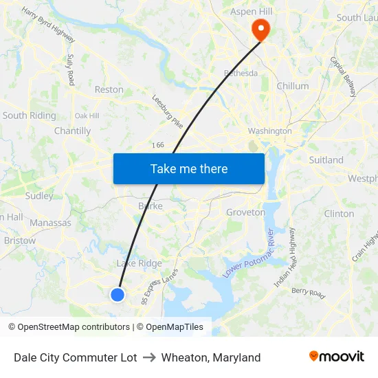 Dale City Commuter Lot to Wheaton, Maryland map