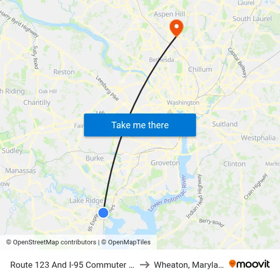 Route 123 And I-95  Commuter Lot to Wheaton, Maryland map