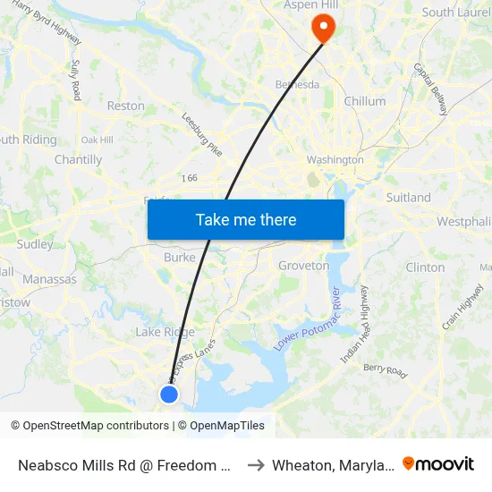 Neabsco Mills Rd @ Freedom High to Wheaton, Maryland map