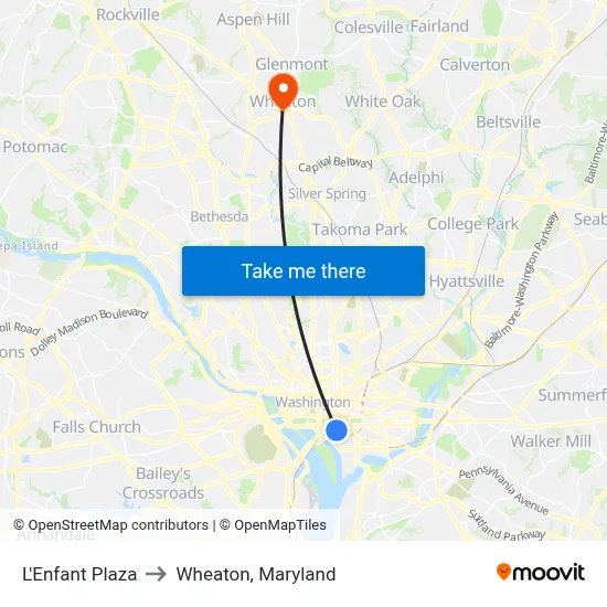 L'Enfant Plaza to Wheaton, Maryland map