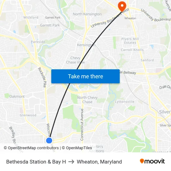 Bethesda Station & Bay H to Wheaton, Maryland map