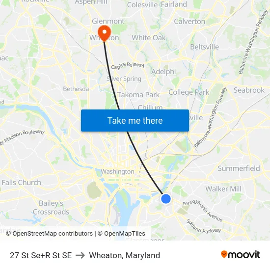 27 St Se+R St SE to Wheaton, Maryland map