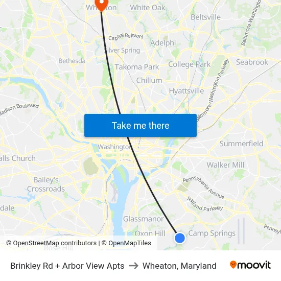 Brinkley Rd + Arbor View Apts to Wheaton, Maryland map