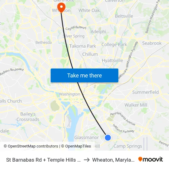 St Barnabas Rd + Temple Hills Rd to Wheaton, Maryland map
