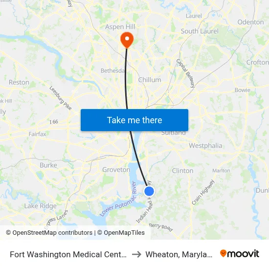 Fort Washington Medical Center to Wheaton, Maryland map