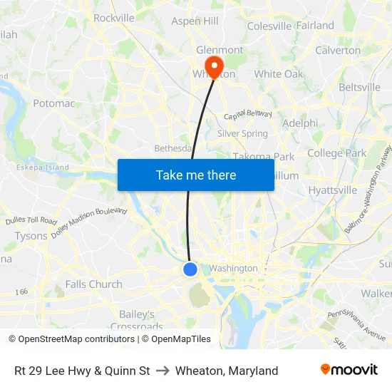 Rt 29 Lee Hwy & Quinn St to Wheaton, Maryland map