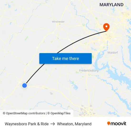 Waynesboro Park & Ride to Wheaton, Maryland map