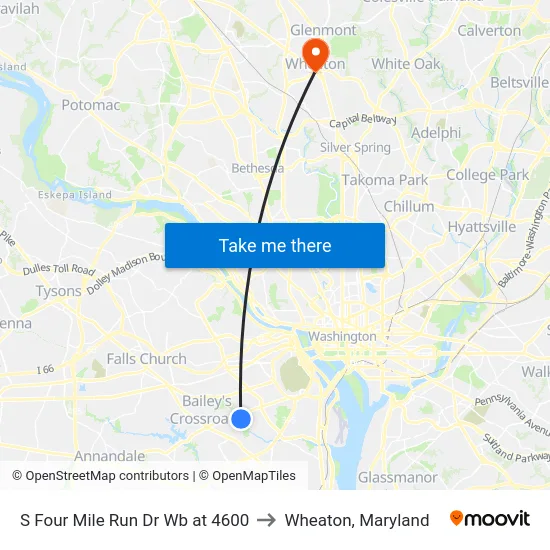 S Four Mile Run Dr Wb at 4600 to Wheaton, Maryland map