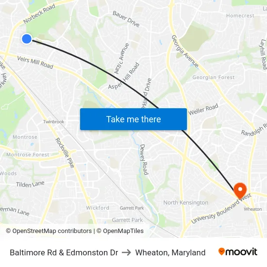 Baltimore Rd & Edmonston Dr to Wheaton, Maryland map