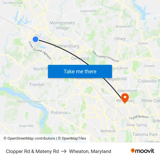 Clopper Rd & Mateny Rd to Wheaton, Maryland map