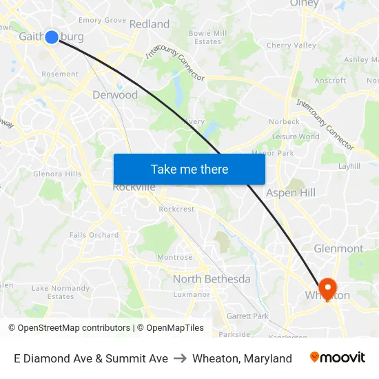 E Diamond Ave & Summit Ave to Wheaton, Maryland map