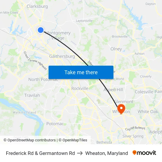 Frederick Rd & Germantown Rd to Wheaton, Maryland map
