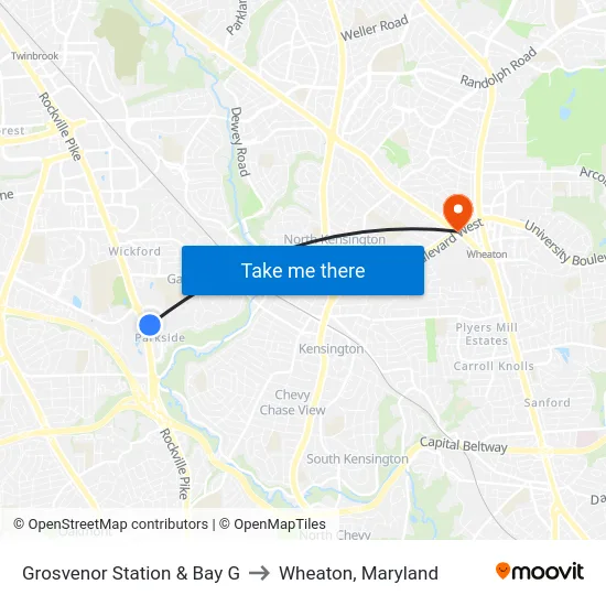 Grosvenor Station & Bay G to Wheaton, Maryland map