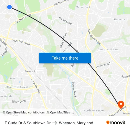 E Gude Dr & Southlawn Dr to Wheaton, Maryland map