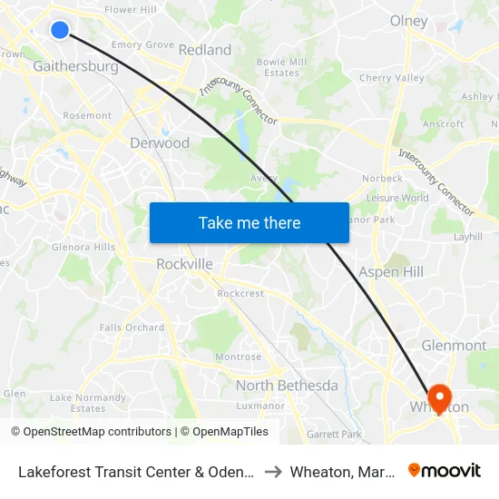Lakeforest Transit Center  & Odendhal Ave to Wheaton, Maryland map