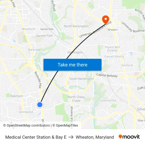 Medical Center Station  & Bay E to Wheaton, Maryland map