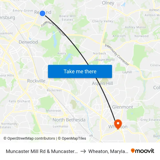 Muncaster Mill Rd & Muncaster Rd to Wheaton, Maryland map