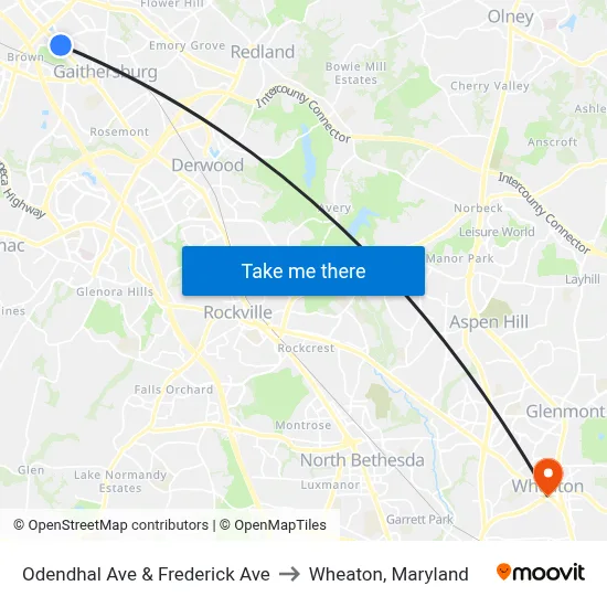 Odendhal Ave & Frederick Ave to Wheaton, Maryland map