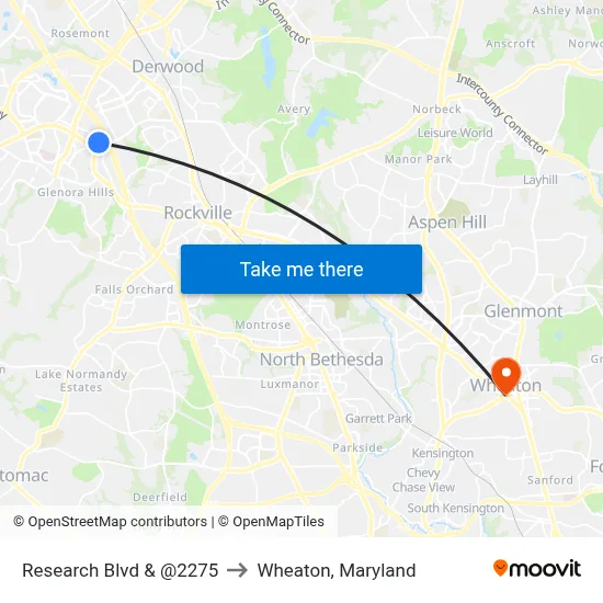 Research Blvd & @2275 to Wheaton, Maryland map